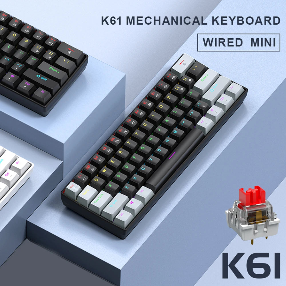 K61 Wired Mechanical Keyboard,61-key Design,1000Hz Return Rate,USB2.0 Full-speed Connection to Devices