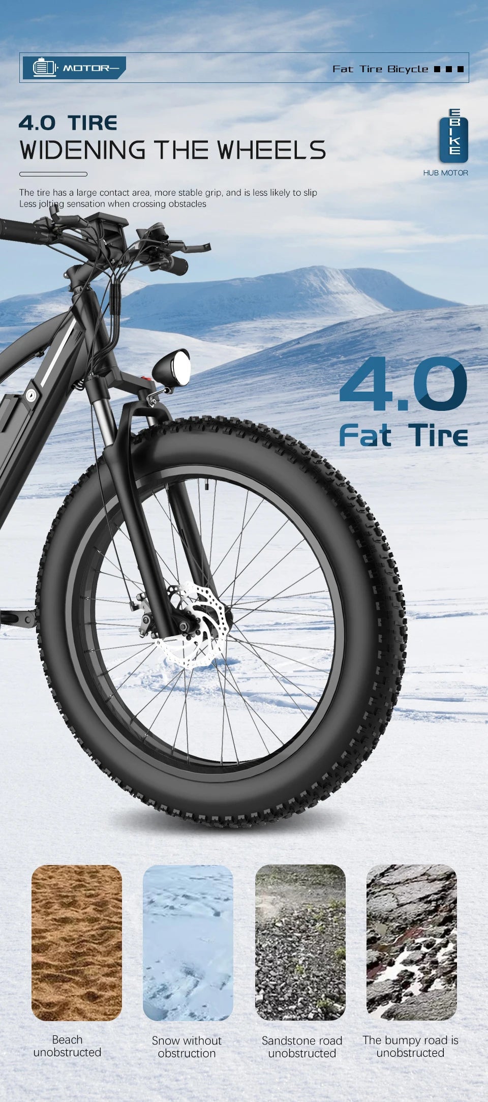 Ebike Fat Tire Conversion Kit 72V 3000W Rear Rotate Hub Motor Wheel 20/24/26 inch Dropout 170mm for Snow Electric Bicycle