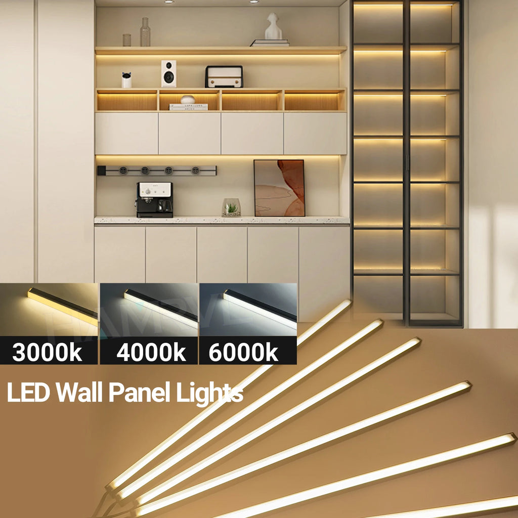 Touch Sensor LED for Wood Slat Wall Panels Decor No-drill Black/Silver Aluminum Bar Light Shelf Kitchen Wardrobe Closet Lighting