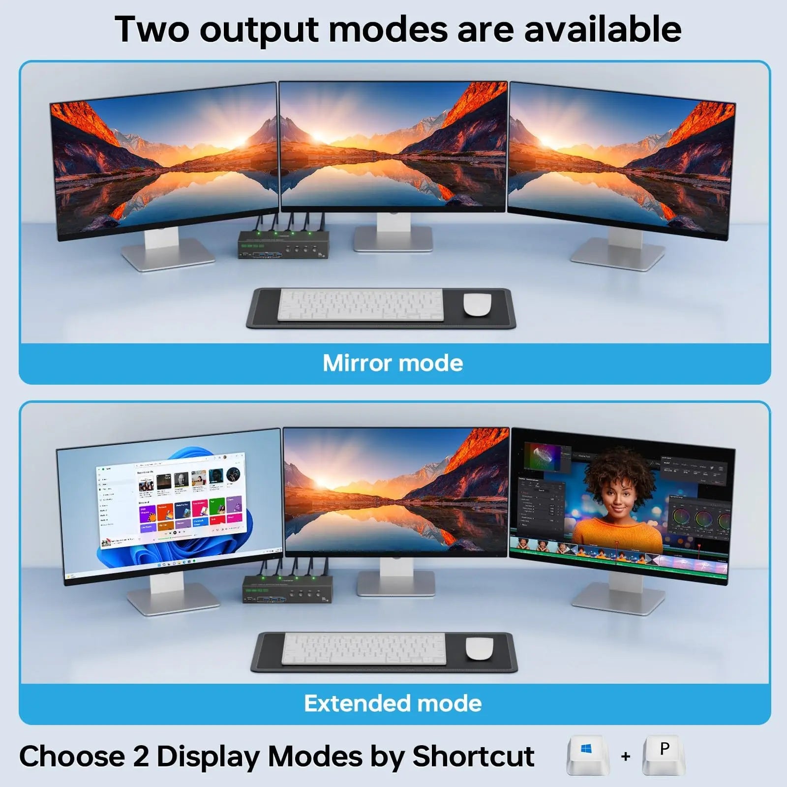 KVM Switch 3 Monitors 4 Computers 4K@60Hz 4K144Hz 8K260Hz,USB 3.0 HDMI Displayport KVM Switch Triple Monitor for Keyboard Mouse