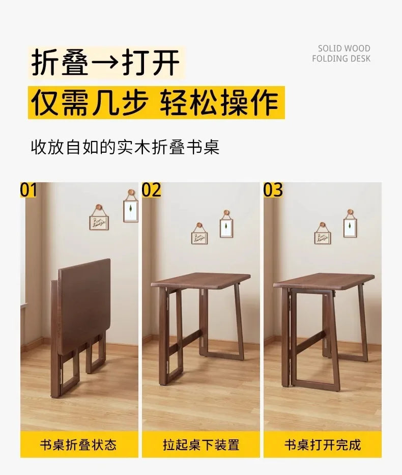 Solid Wood Folding Desk for Home Office – No Assembly Computer Table Study Writing Desk 15mm Thick Desktop Small Workstation