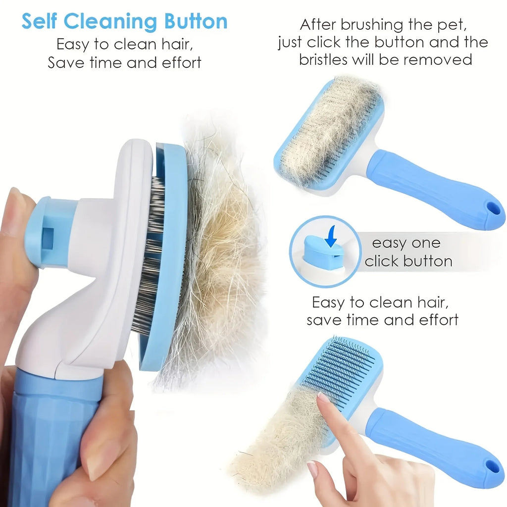 Easy Clean Pet Grooming Brush with Self-Cleaning Button, Gentle Shedding Tool for Cats Dogs Loose Hair, 4 Seasons Use