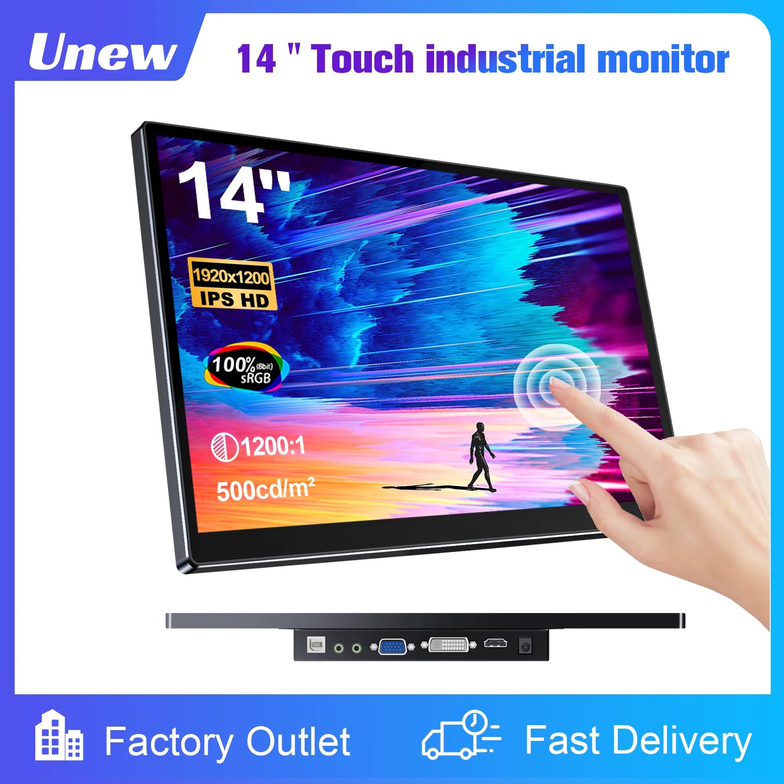 14 inch Portable Monitor Touch Screen with 1920X1200 IPS Office Computer Second Display for Laptop Phone CCTV DIY Car Syteam