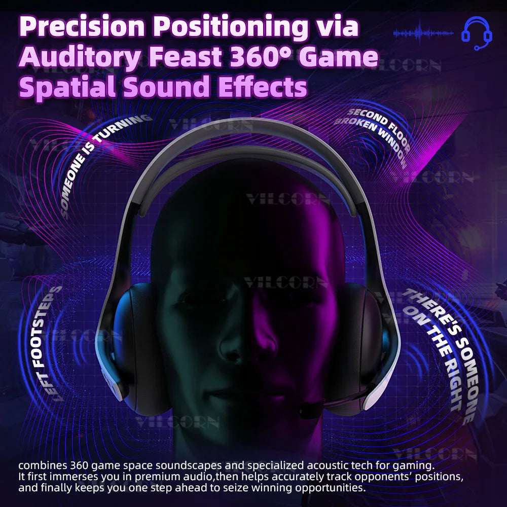 2025 Wireless Gaming Headset with Microphone For PS5 PS4 Switch Mobile PC E-sports noise-canceling Headphones 7.1Surround Sound