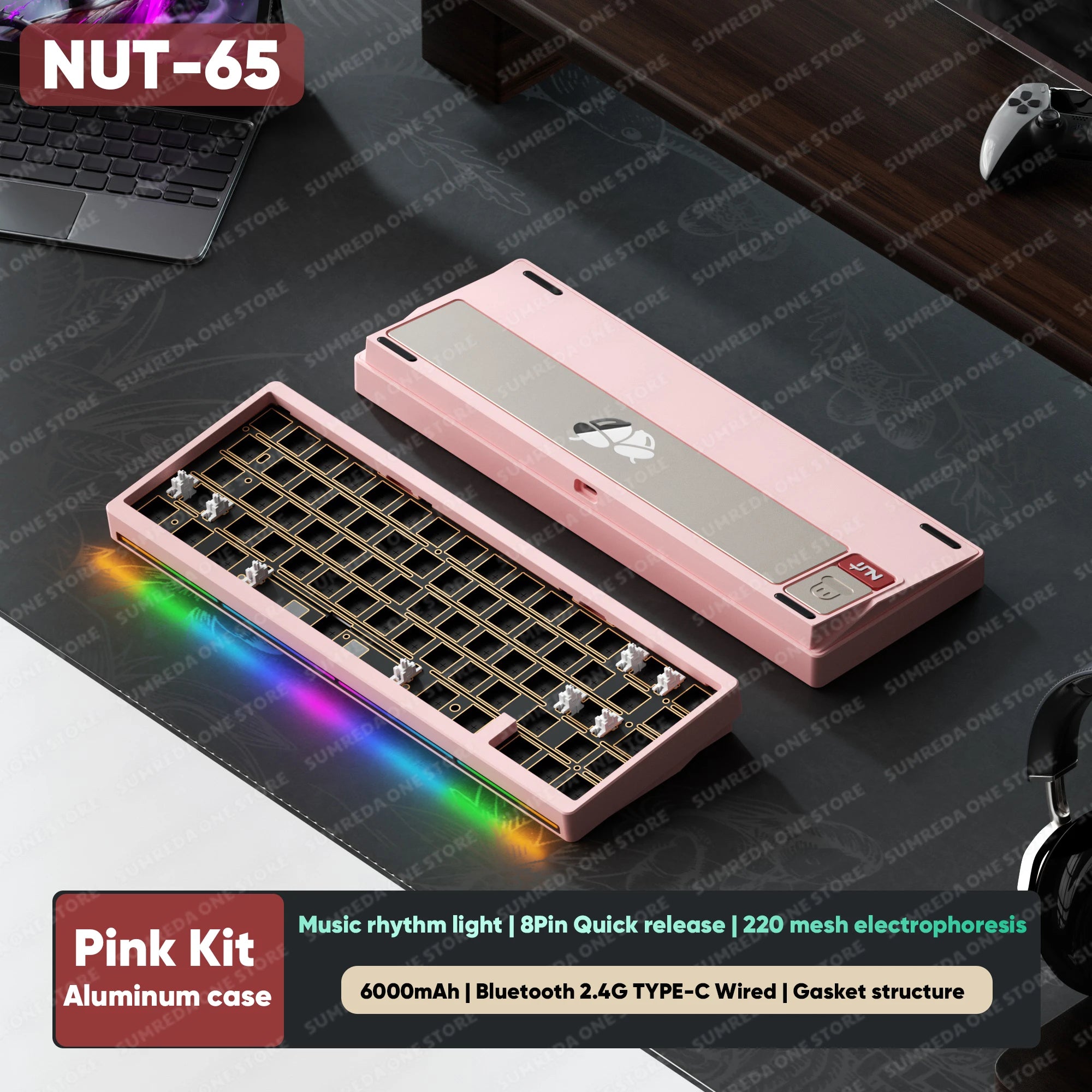 WEIKAV NUT65 Mechanical Keyboard Kit 68% layout Aluminium Gaming Keyboard BT 2.4G Wired Gasket RGB Quick Disassembling QMK/VIA