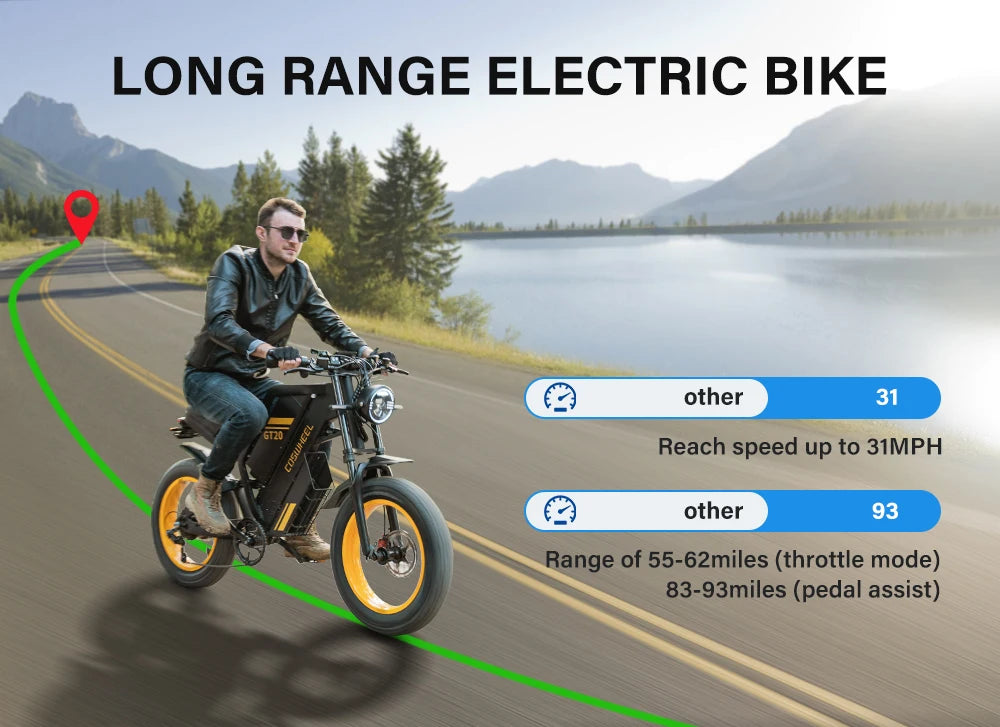 Coswheel Electric bike for Adult 2000W 60V Off-Road Motorcycle Mountain Bikes 20Inch Electric bike Fatbike Motorcycles ebike