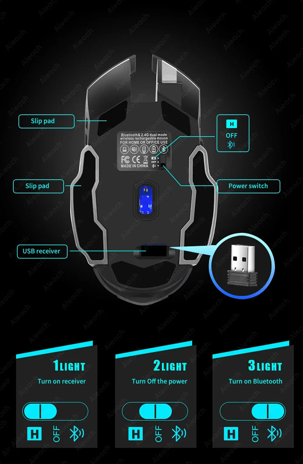 Wireless Bluetooth Gaming Mouse 2.4g USB Rechargeable Ergonomic Mechanical Backlight Design for Laptop PC Computer Gamer