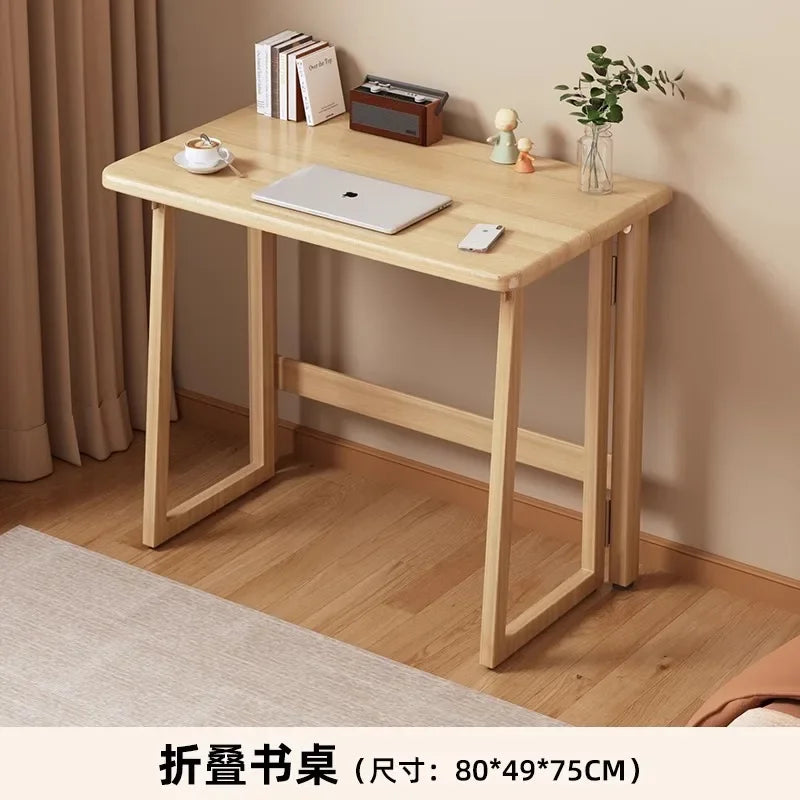Solid Wood Folding Desk for Home Office – No Assembly Computer Table Study Writing Desk 15mm Thick Desktop Small Workstation