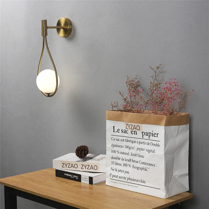 Modern Glass Ball Wall Light Luxury Gold Sconce Living Room Bedroom Bedside Aisle Staircase Nordic Wall Mount Indoor Decor Lamp