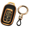 Key Fob Cover Case with Gold Trim and Detachable Keychain, Fits for Honda 2025 HR-V, CRV, Pilot, Accord, Civic Car Keys