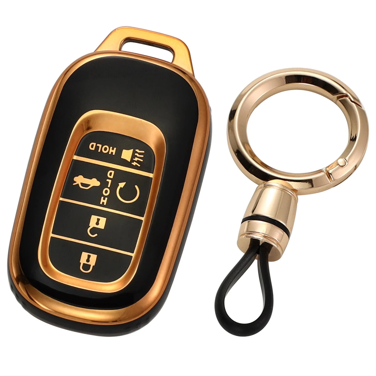 Key Fob Cover Case with Gold Trim and Detachable Keychain, Fits for Honda 2025 HR-V, CRV, Pilot, Accord, Civic Car Keys