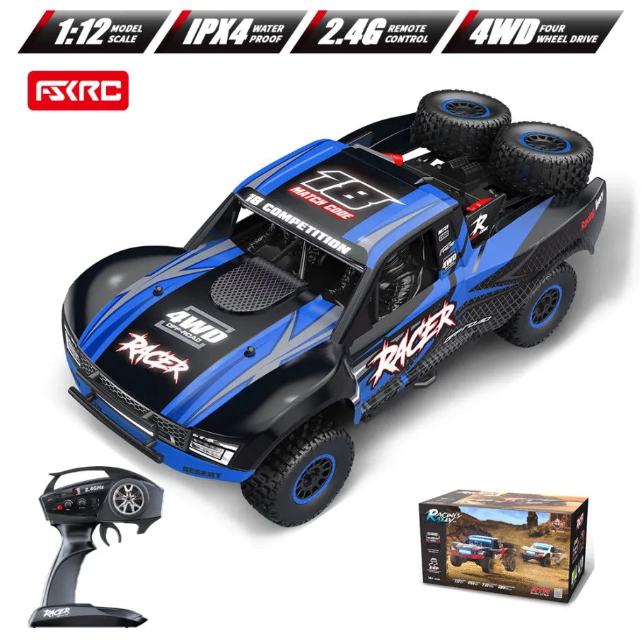 Hb-Rd1201-1204 1:12 Scale 4WD High-Speed Remote Control Car with LED Light 2.4GHz Frequency 45km/h RC Short Truck Toy Model
