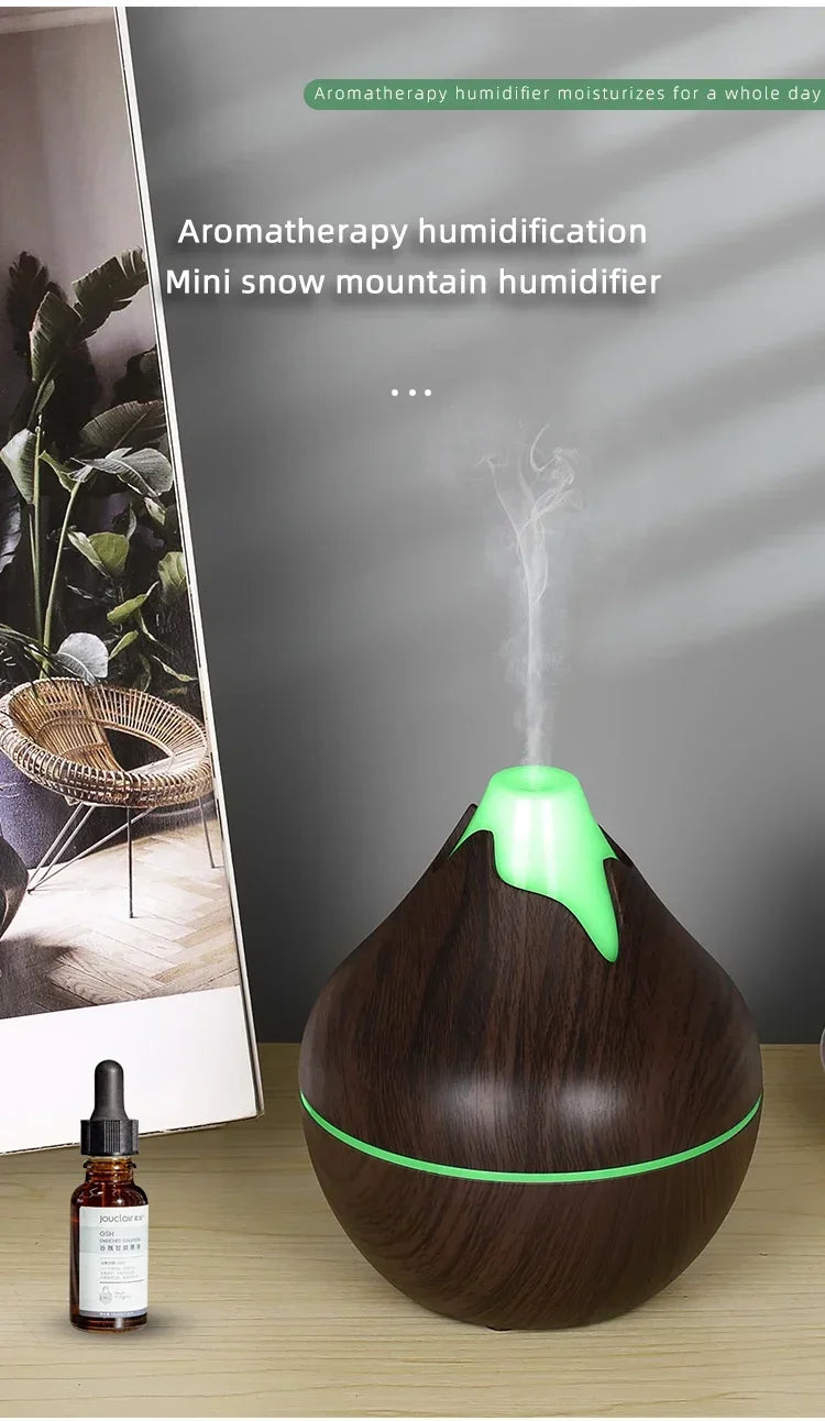 350ML Aromatherapy Essential Oil Diffuser Wood Grain Remote Control Ultrasonic Air Humidifier Cool with 7 Color LED Light