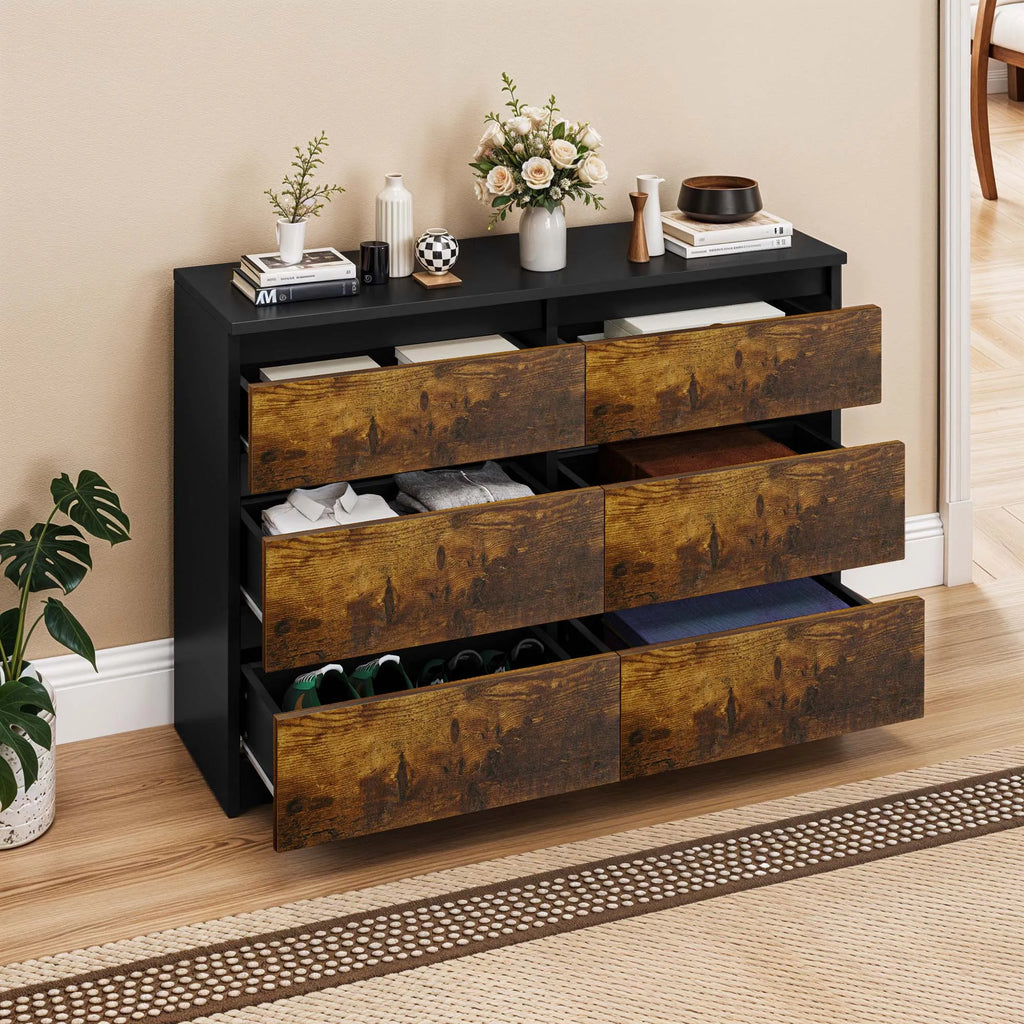 YITAHOME 6-Drawer Chest - Modern 100x30x70cm Bedroom Storage Unit, Durable MDF & Particleboard for Clothes & Essentials