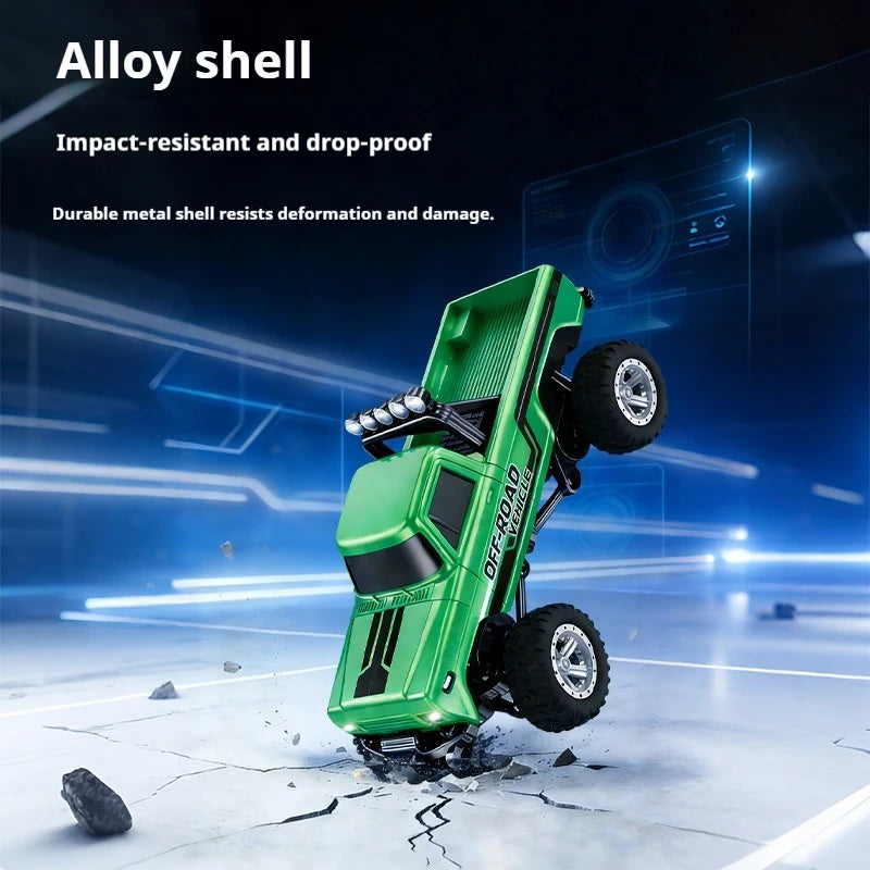 1：64 Mini Remote Control Off Road Truck Alloy Shell Rechargeable With Led Lights Anti Collision Night Play Electric Toy For Kids