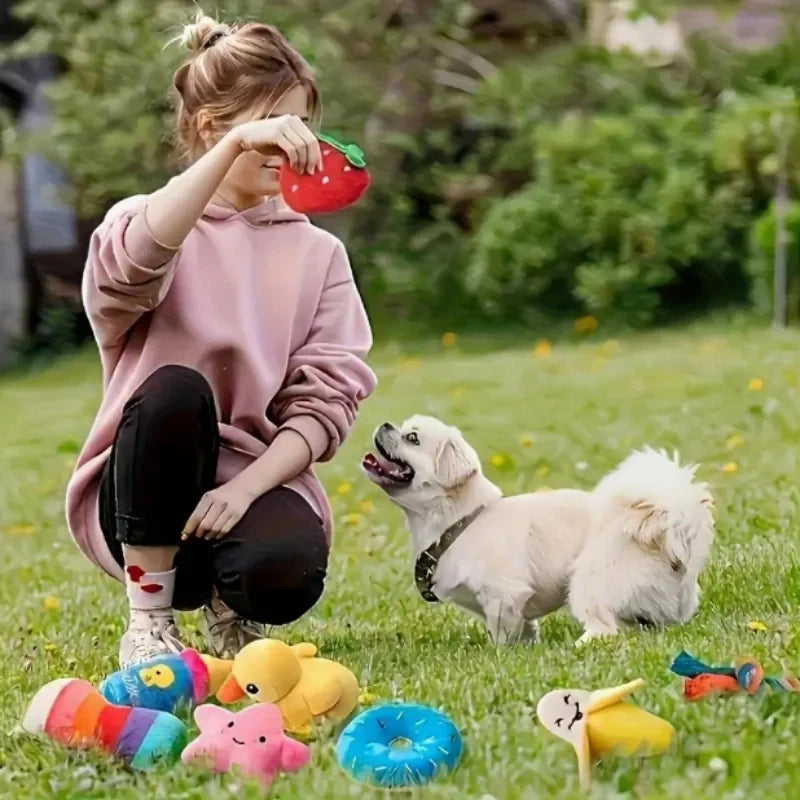 7-piece set of puppy sound toys loose plush pet chewing plush fruit snacks and vegetable puppy toys suitable for cute playm