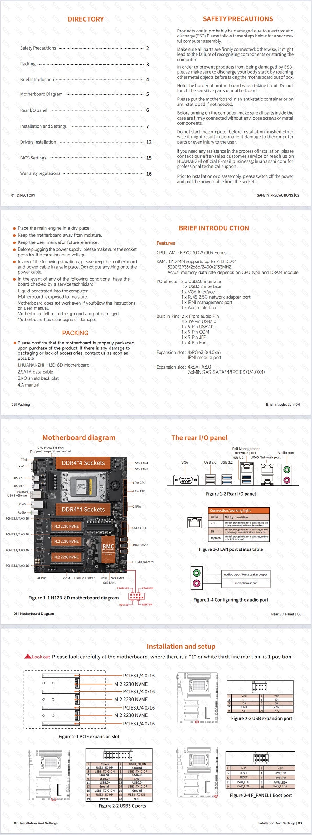 HUANANZHI H12D-8D Motherboard Set EPYC Server Kit with IPMI AMD EPYC 7002 7003 Series CPU 8 Channel Memory Dual 2.5G Network