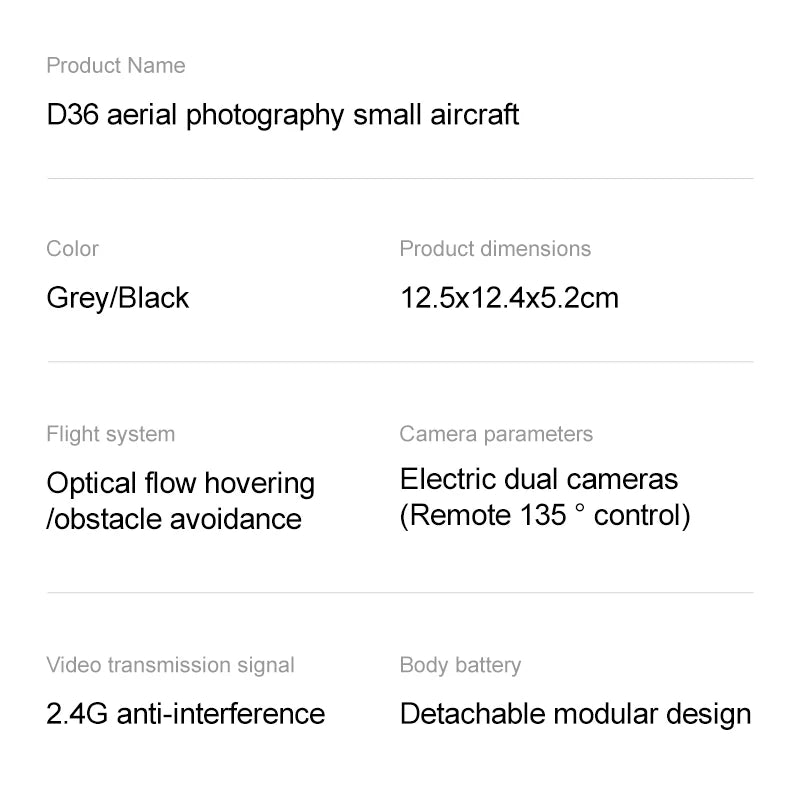D36 Drone 4K HD Aerial Photography Dual Cameras Screen RC Quadcopter with Dynamic Lighting Optical Flow UAV Toys Gifts