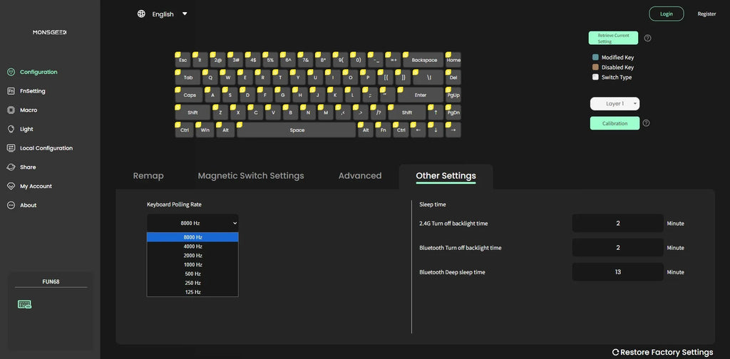 MonsGeek FUN68 HE Mechanical Keyboard 65% ANSI Magnetic Switch Rapid Trigger 0.005mm 8K ARGB USB/Wireless Gaming Custom Keyboard