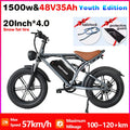 Electric Bike 48V60Ah 1500W 20 Inch Fat Tire Ebike for Adults Mountain Off-Road Dual Batteries Electric Bicycle free of duty