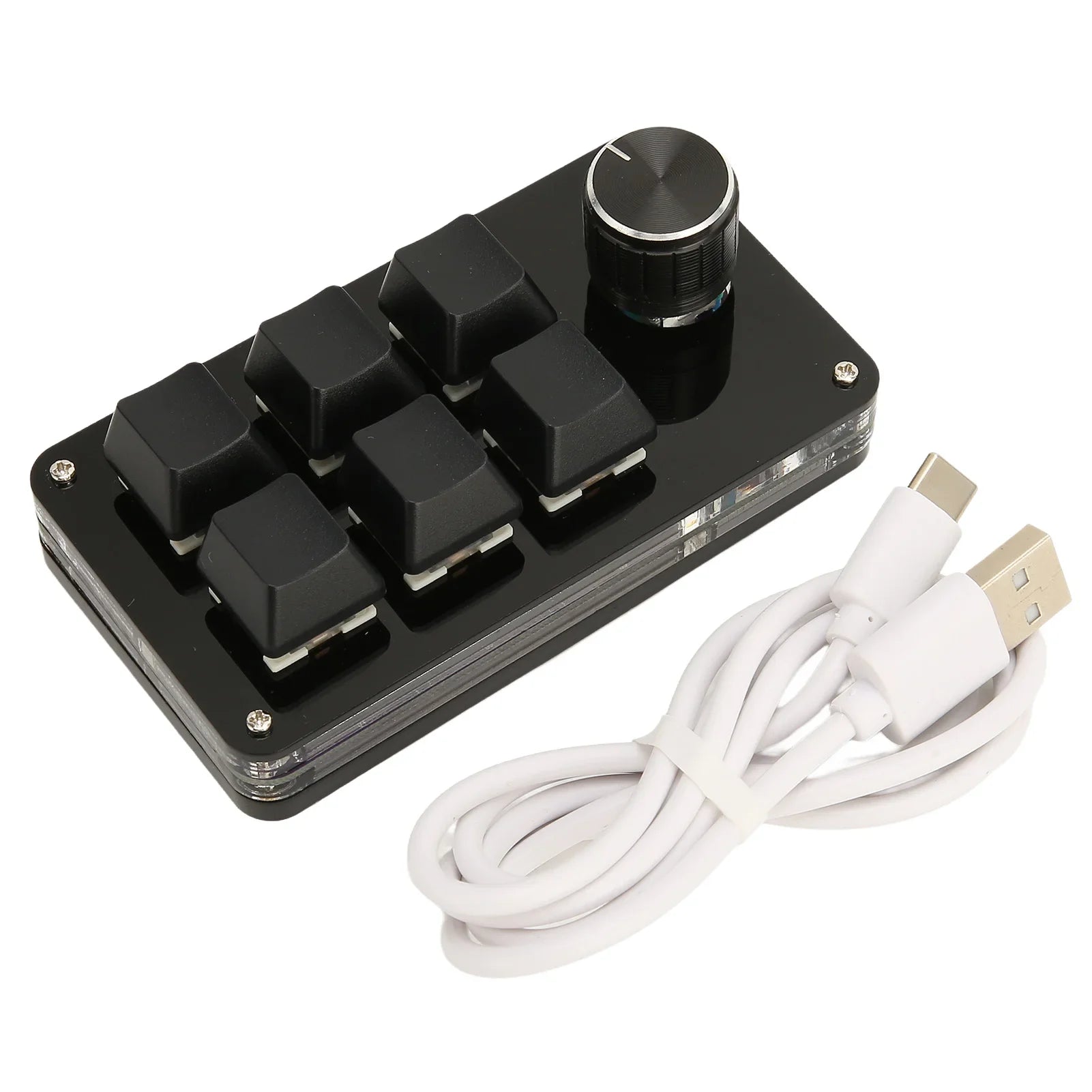 6 Keys Mini Mechanical Keyboard with Knob Plug and Play USB HID DIY Programmable Keyboard Multifunction OSU Gaming Keyboard