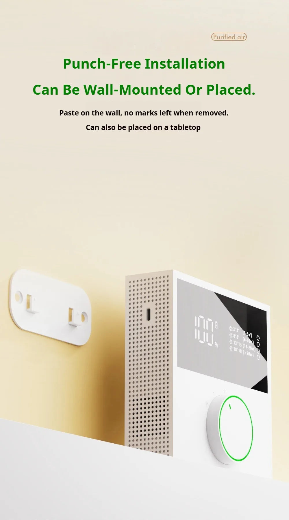 MSS Wall-Mounted Portable Air Purifier Ionic Freshener Deodorization Aldehyde/Smoking Odor Removal for Home Toilet Bedroom Pets