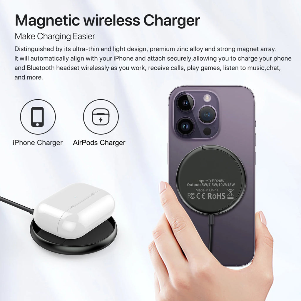 15w Maxsafe Wireless Pad Fast Charging Type-c Magnetic Car Wireless Charger For iPhone 14 13 16 15 Pro XS Max Mini X XR