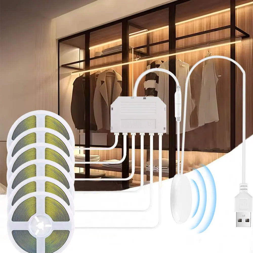 COB LED Strip Lights 5V USB 1/2/3M Strip 1-6 Pcs With Penetrating Wood Touch Dimmer Switch For Kitchen,Showcase,Cabinet Lighting