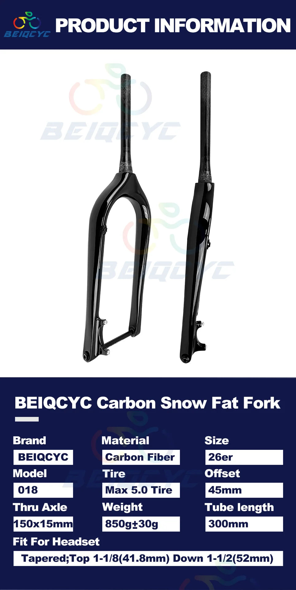 26ER Carbon FAT Bike Fork  Thru Axle 150*15MM Fat bike Snow 5.0 Tire Snow Fork Bicycle Front Fork Rigid