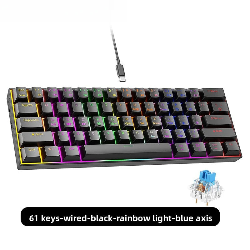 Wired Mechanical Keyboard Green Axis 68 Keys Hot-Swappable Side-Engraved Gradient E-Sports Gaming Keyboard
