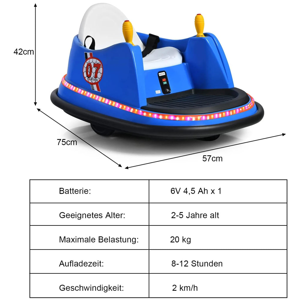 6V Ride-On Car Scooter with Colourful Lights and Music, 360 Degree Rotation, Bumper Car