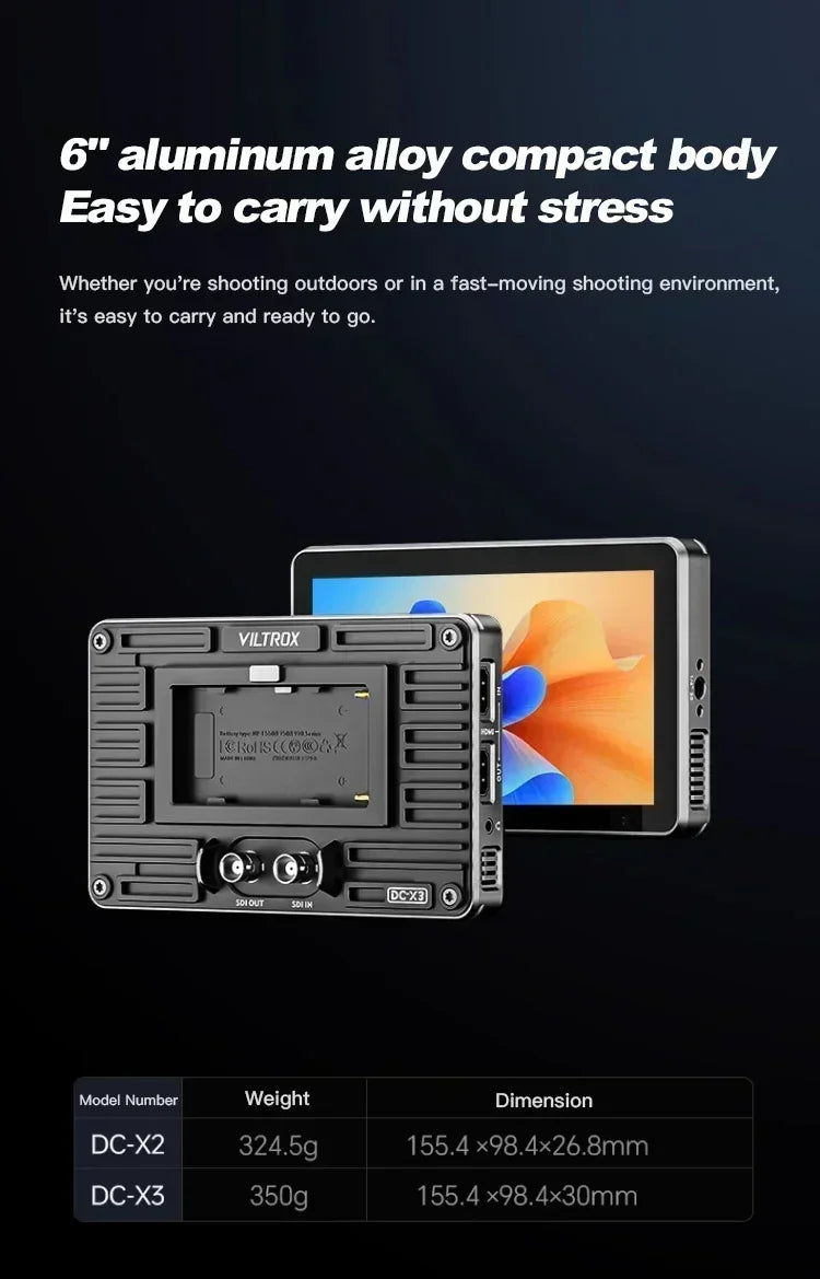 Viltrox DC-X2/DC-X3 Portable Monitor 6 Inch 2000 Nits 4K Touch Screen Profissional Photographic HD FHD Camera Monitor for Vedio