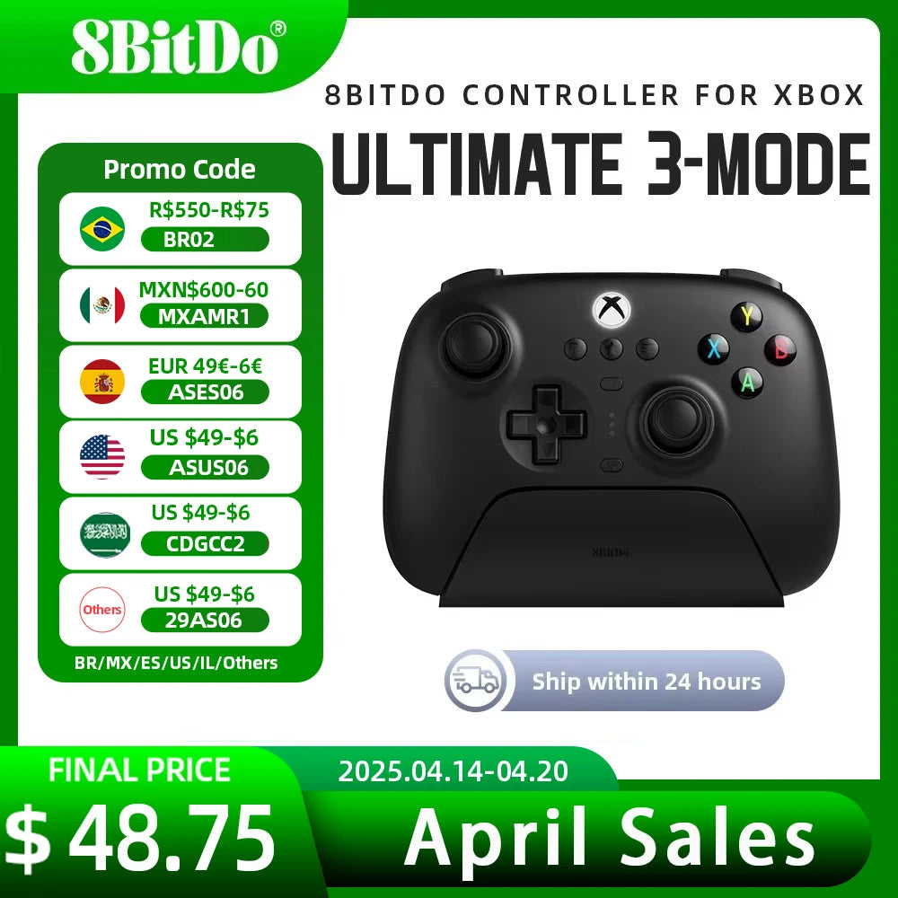 8BitDo Ultimate 3-mode Gaming Controller for Xbox, Hall Effect Joysticks, Compatible Windows, and Android