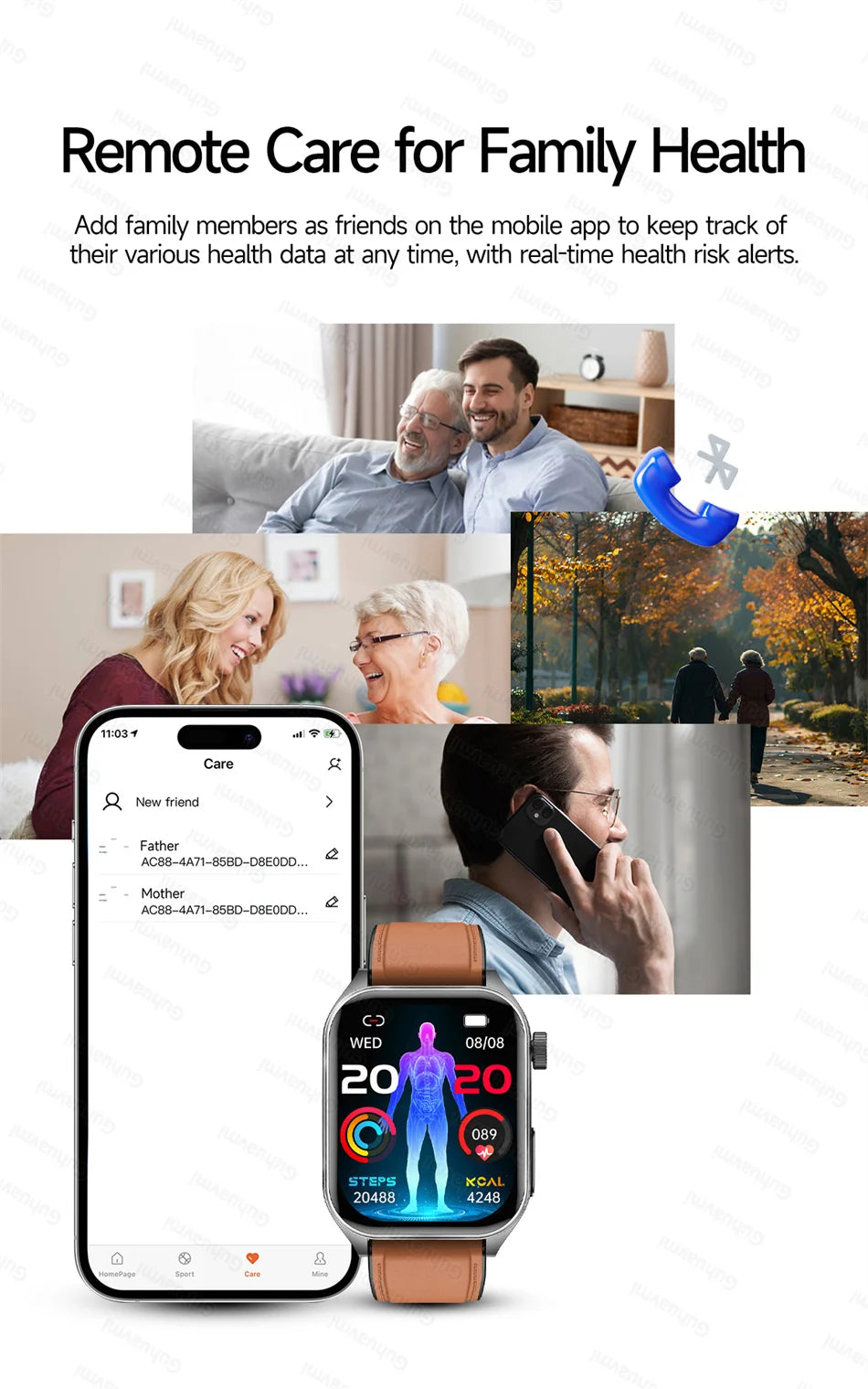Smart Watch 650nm Dual probe laser health conditioning Blood oxygen Pressure Uric Acid Blood lipid ECG Smartwatch for Man Women