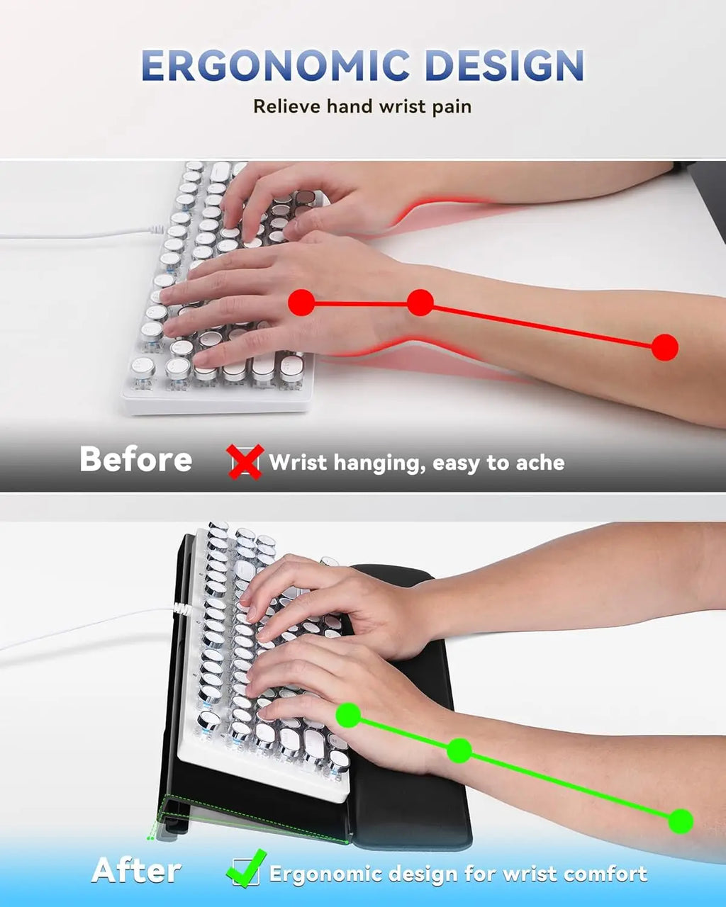 Computer Keyboard Stand for Desktop, 2-Level Height Adjustment Keyboard Wrist Rest, Non-Slip Key Board Riser Pad for Desk