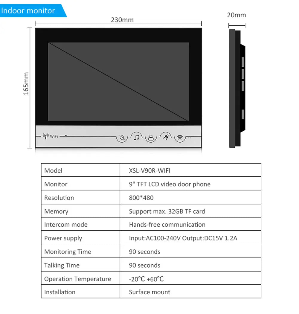 9Inch TFT Monitor  Wired WIFI IP Doorbell Rifd Card/Password  Acess Control Video Door Phone Intercom Visual Peephole Viewer