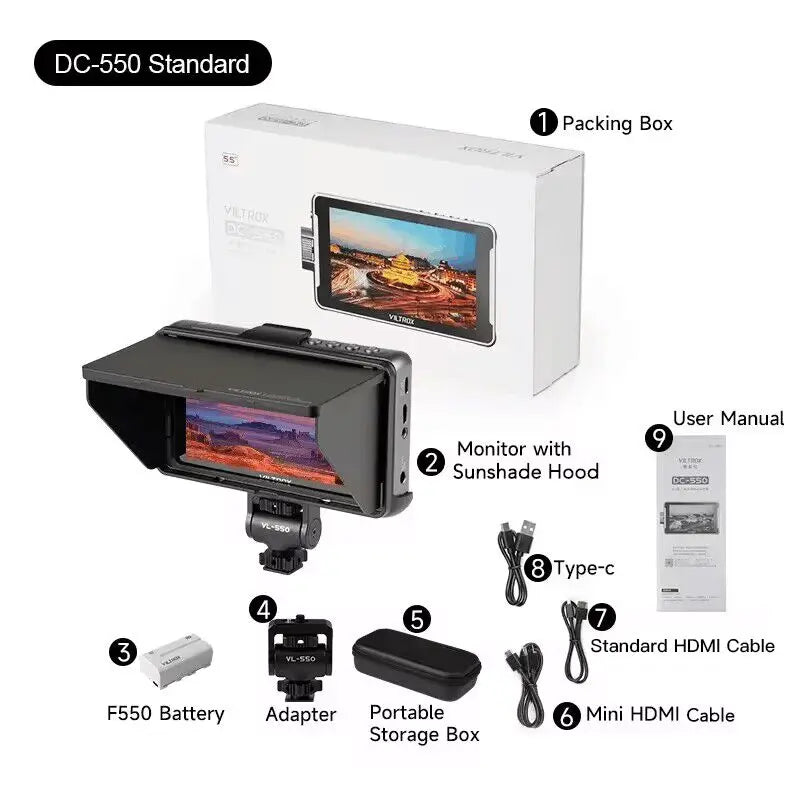 VILTROX DC 550 5.5 Inch 1920x1080 4K  Touch Screen HDMI Profissional Camera Studio Monitor 3D LUT Director Monitor