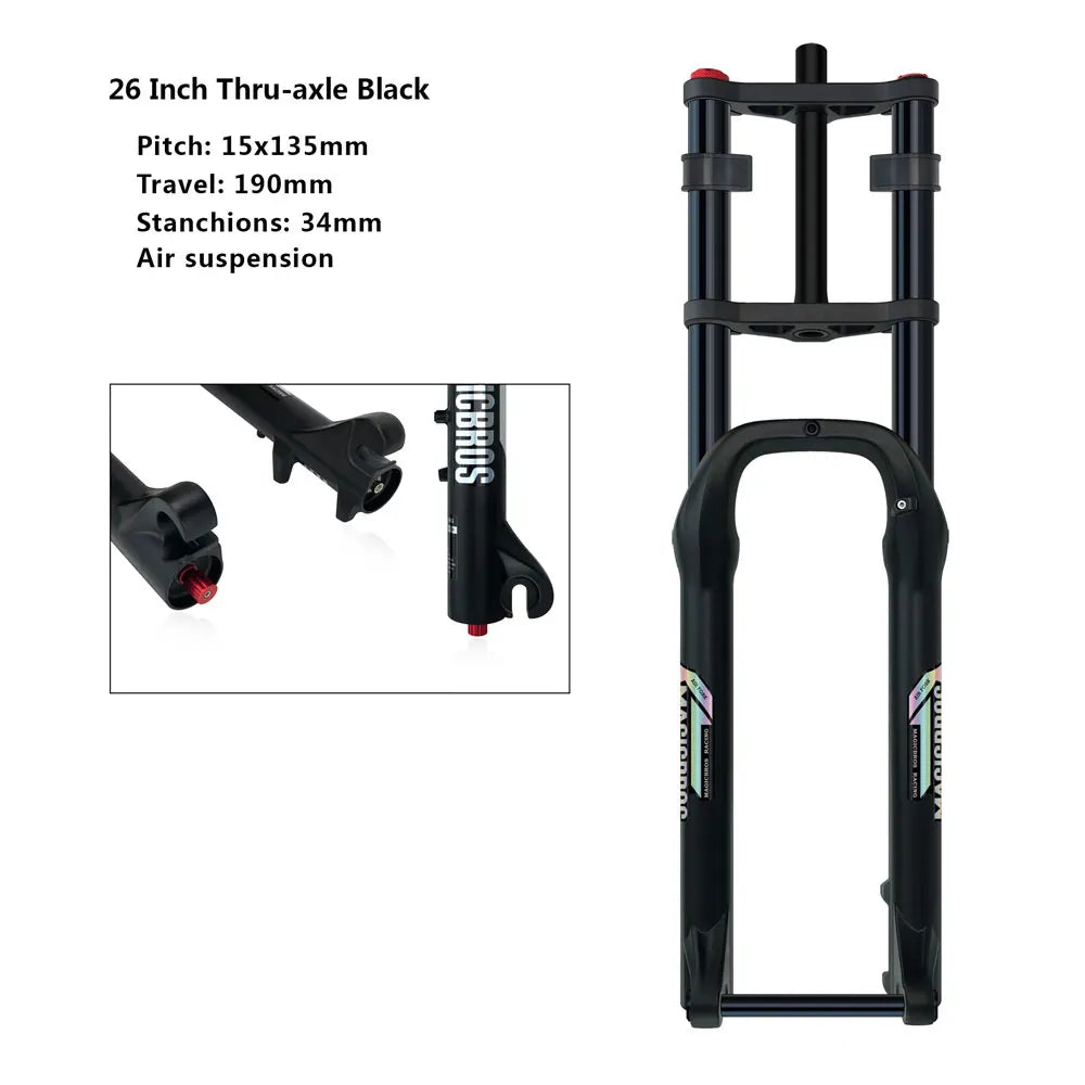 20x4.0 26*4.0 Dual Crown Motor Fork QR 9*135mm 15*135mm Beach Snow Bike Electric Fat Tire Bike Motorcycle Double Crown Air Fork