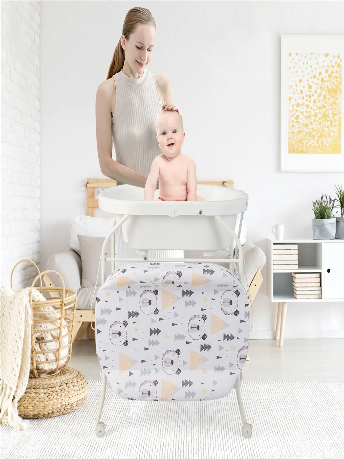 4-in-1 Folding Changing Table with Bathtub, Portable Changing Table with Changing Mat, Mobile Changing Station