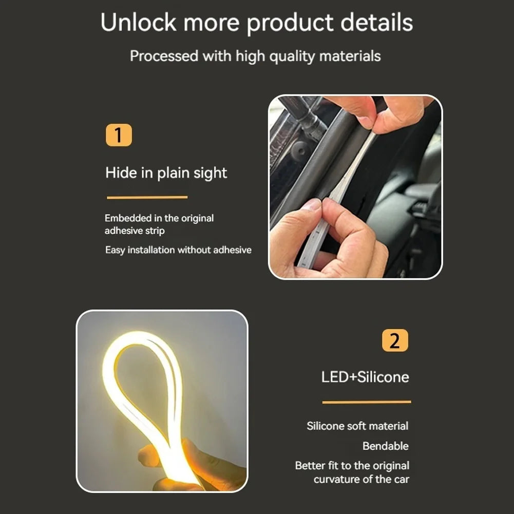 LED Dynamic Flowing Light Strip Self Adhesive Automatic Tail Box Light Car Trunk Ambient Lighting Strip for SUV Truck Decoration