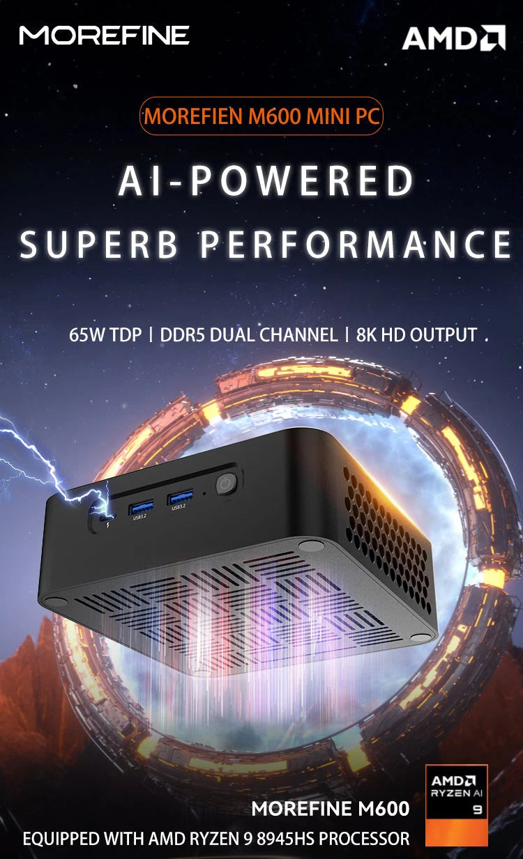 MOREFINE Mini Pc Gamer CPU Ryzen 9 8945HS AMD R7 8845HS R7-8745HS R5-8645HS 2.5G LAN Windows11PRO Desktop Computador Gaming PC