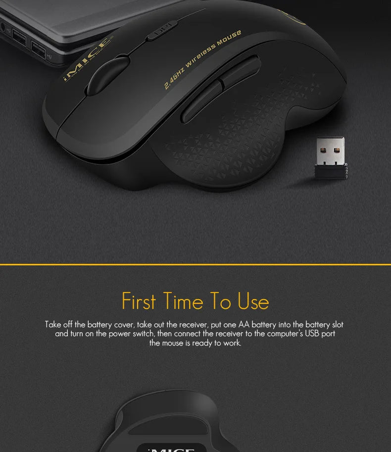 Wireless Mouse 2.4G 1600DPI Portable Gaming and Office Mouse Ergonomic Smart Power Saving for Macbook PC Gamer Laptop Win7/8/10