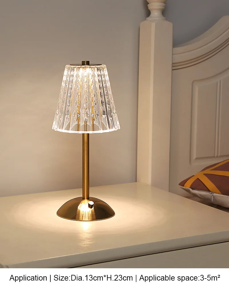 Nordic Crystal Rechargeable Table Lamp LED Bar Lamp Touch Dimmable Golden Desk Lamp Living Room Bedroom Hotel Lamp Bedside Lamp