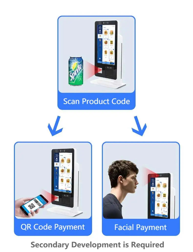 Desktop 15.6 Inch Touch Screen Kiosk Self Ordering Machine with 2D Scanner & 58mm Printer Foodcourt Unattended Payment Terminal