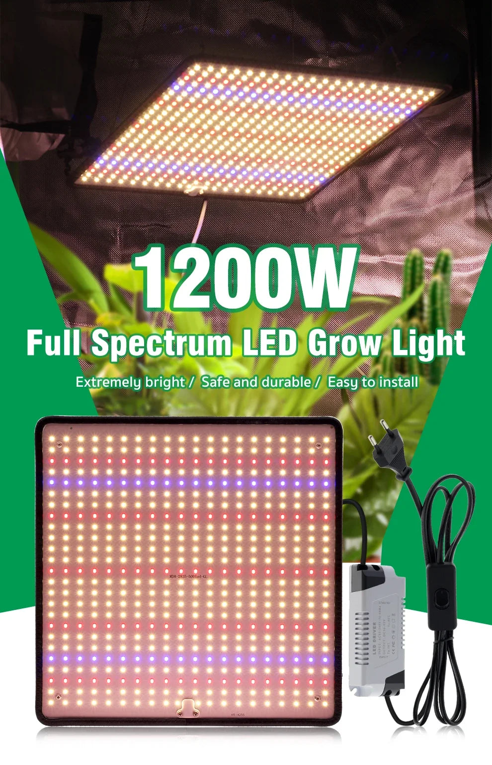 40W LED Grow Light Full Spectrum Phyto Lamp for Indoor Grow Tent Plants Growth AC85-240V Universal Voltage