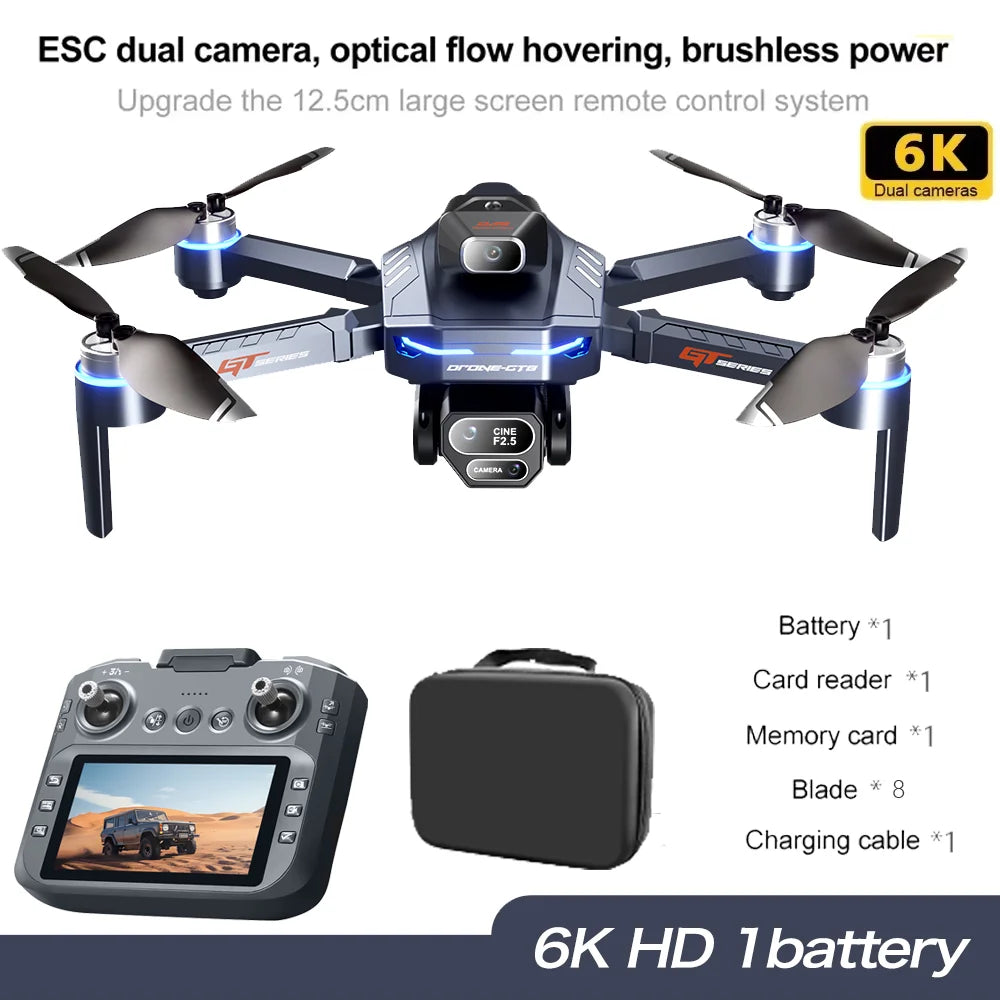 NEW GT8 Drone Obstacle Avoidance Belt 4.3-inch Screen Brushless 2.4G Optical Flow 8K HD Dual Camera Foldable Quadcopter Aircraft
