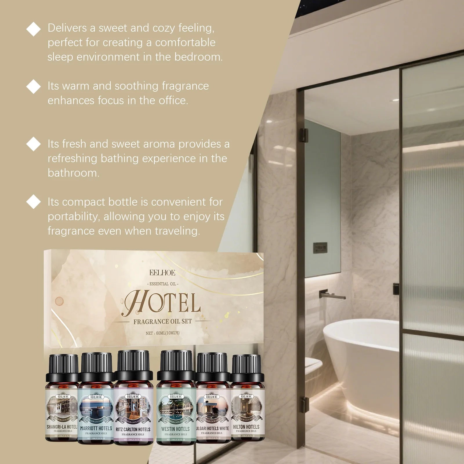 6 Flavors 10ml Essential Oils Nature Plant Making for Aroma Diffuser Air Humidifier Home Hotel Water-soluble Fragrance Gifts Kit