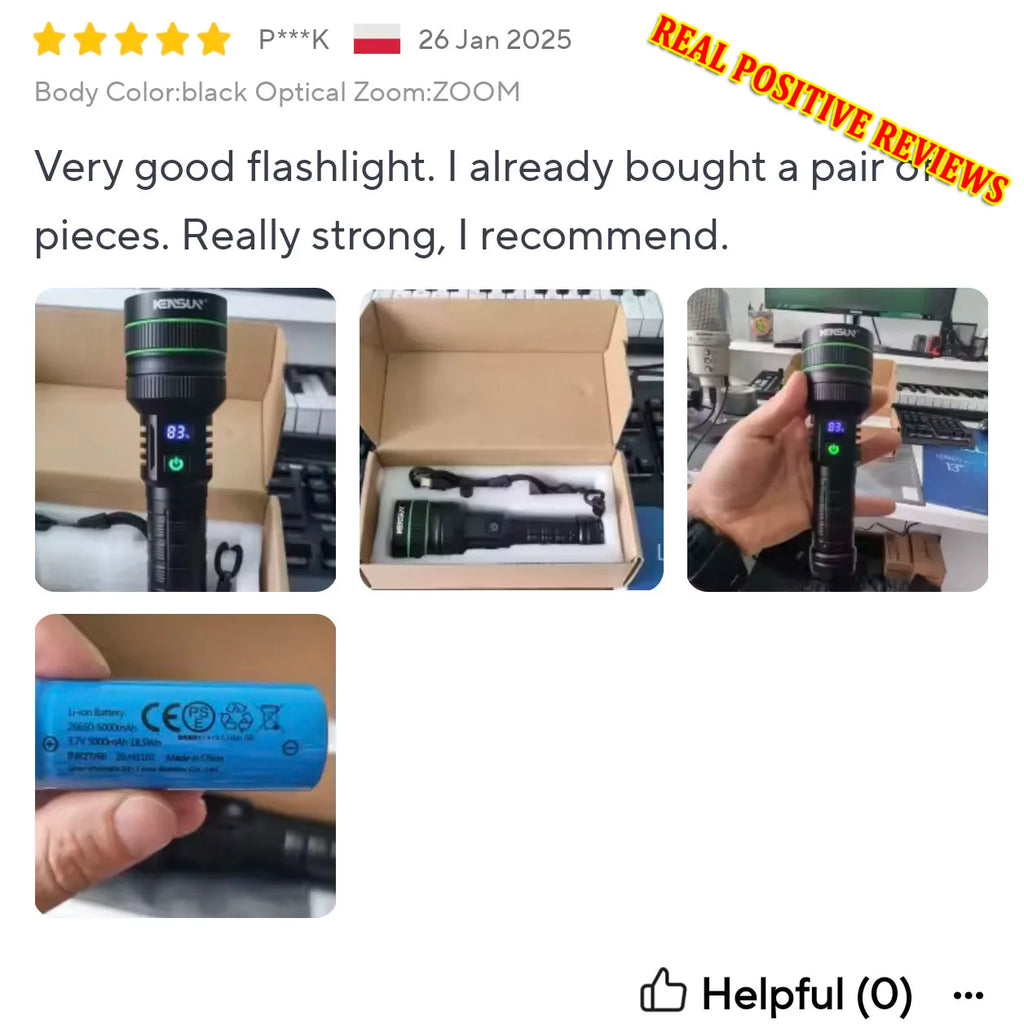 Most Powerful Long Shot LED Flashlight Zoomable Camping Torch Built-in 26650 Battery High Power Tactical Lantern for Outdoors