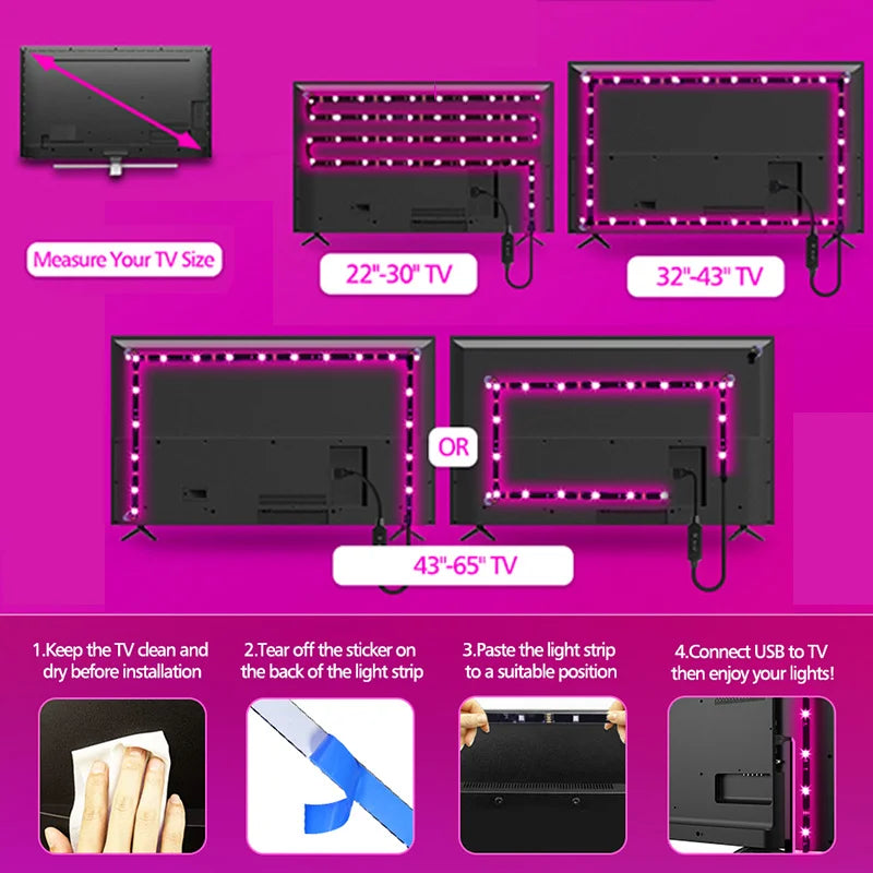 12LEDs/M LED Light Strip with Adhesive Adjustable Brightness RGB Color Changing Lights RGB Lighting USB 5V RGB LED Lights