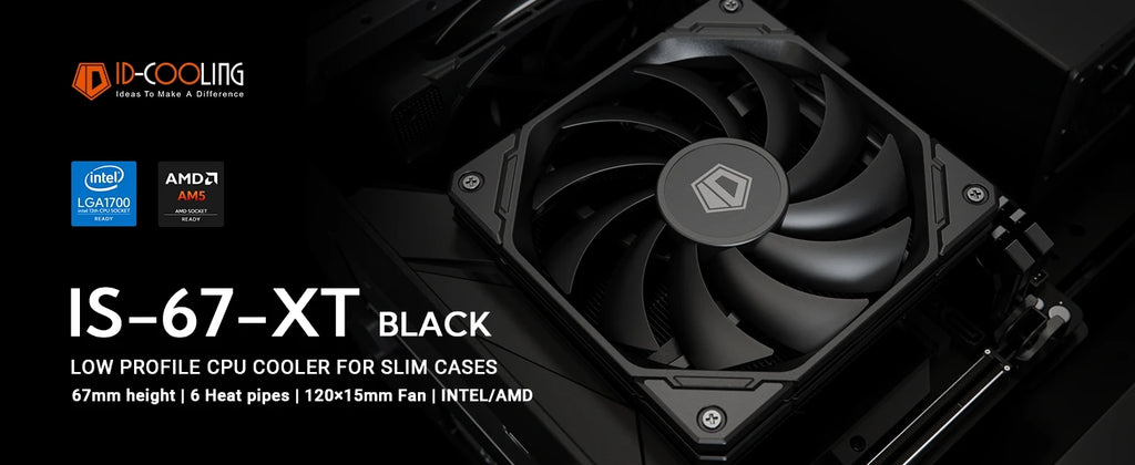 ID-COOLING IS-67-XT Black CPU Cooler Low Profile 67mm Height  CPU Air Cooler 6 Heatpipes 120x120x15mm Slim Fan,For LGA1700/AM5